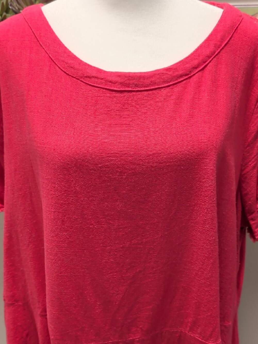 UMGEE- XL Hot Pink Indie Short Frayed  Sleeve Scoop Neck Top - Picture 2 of 11